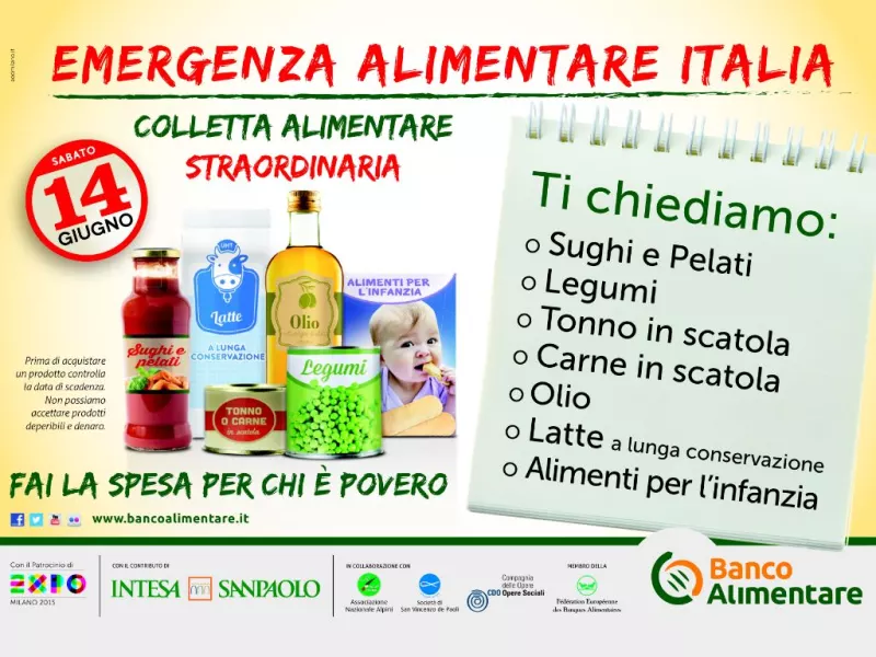 Per far fronte all’emergenza alimentare in Italia si organizza per sabato prossimo 14 giugno 