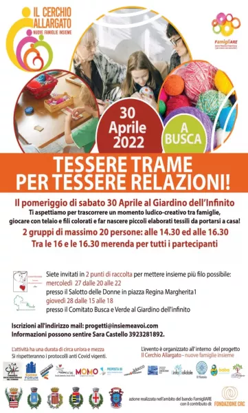 Sabato 30 aprile nel Giardino dell’Infinito un originale appuntamento per le famiglie organizzato nell'ambito del progetto “Il cerchio allargato”