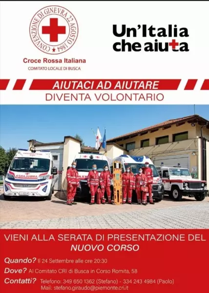 Venerdì serata di presentazione del nuovo corso della Cri Busca