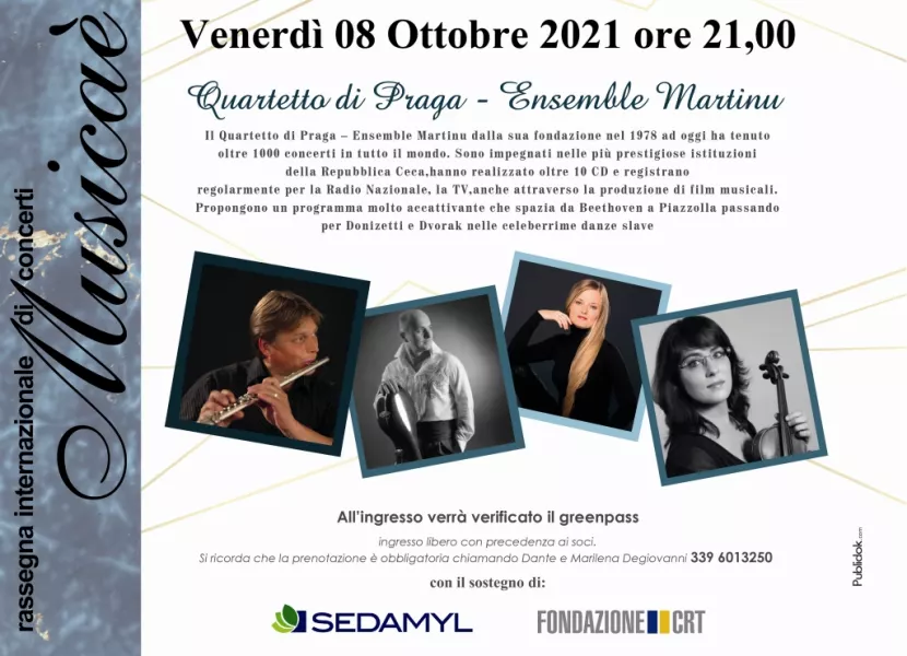 Venerdì 8 ottobre alle ore 21 al Teatro Civico il Quartetto di Praga Ensamble Martinu 