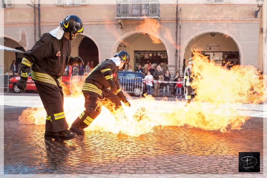 Una simulazione di un intervento dei Vigili del Fuoco volontari di Busca