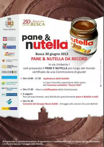 Sabato si tenterà di ottenere il record del 'pane e nutella' più lungo...