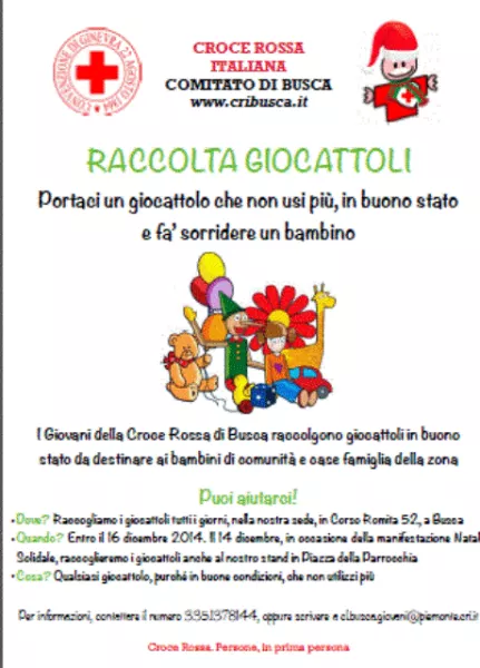 I giocattoli possono essere portati entro il 16 dicembre  tutti i giorni nella sede di corso Romita 52 e domenica 14 dicembre, in occasione del Natale Solidale in centrocittà, allo stand dell’associazione in piazza Don Fino, davanti alla chiesa parrocchiale