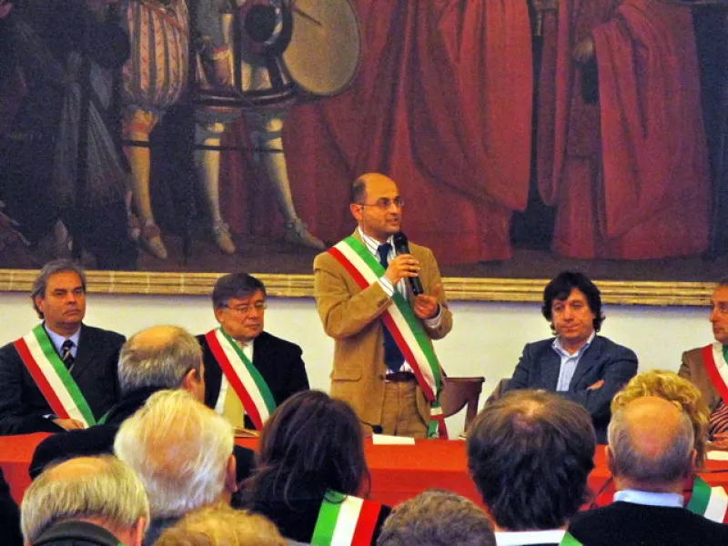 Luca Gosso durante la riunione del Movimento dei Sindaci a Padova 