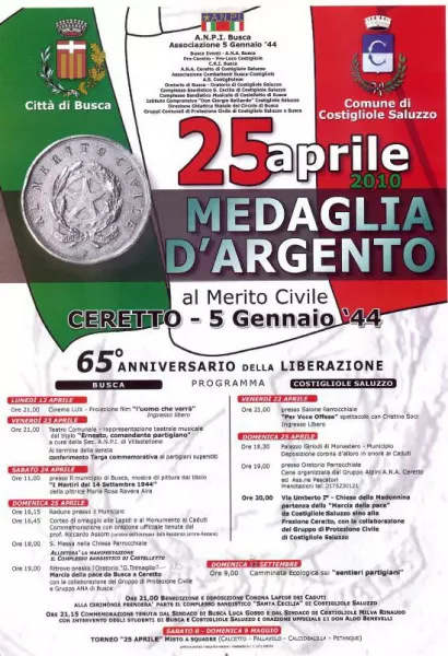 Il manifesto con il programma delle manifestazioni per l'anniversario del 25 Aprile