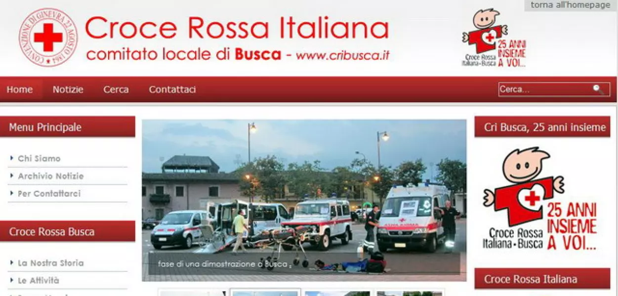 La home page del sito del Comitato di Busca della Croce Rossa