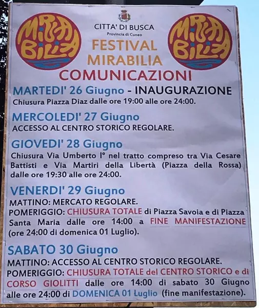 Le disposizioni per la circolazione di veicoli in centrocittà nei giorni di Mirabilia&Musicando