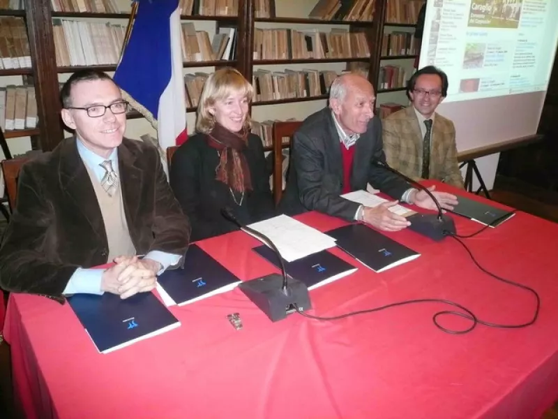 I tre direttori del Marcovaldo, Andrea Busto, Franca Mollo, Mario Cordero ed il presidente dellâ€™associazione, Fabrizio Pellegrino, alla conferenza stampa di venerdÃ¬ 29 febbraio