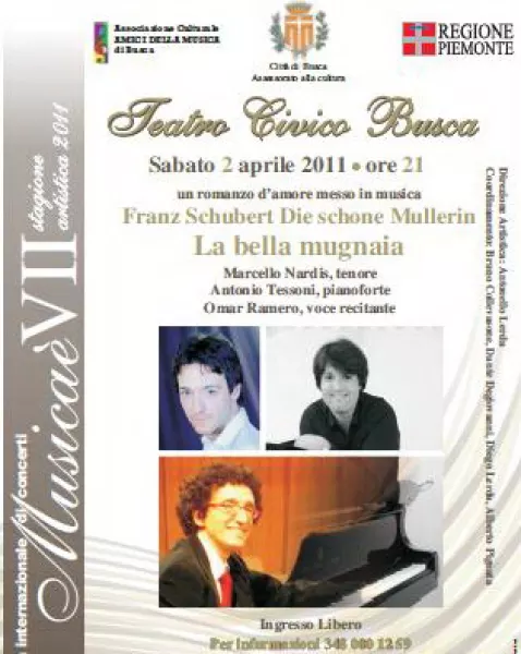 Sabato 2 aprile alle ore 21 nel Teatro Civico di Busca 'La bella mugnaia' di Franz Schubert 