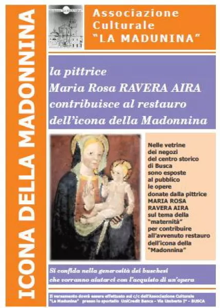 La pittrice buschese Maria Rosa Ravera Aira mette a disposizione dell'associazione La Madunina sei opere, tutte diverse e di grande formato, che rappresentano il tema della maternità 