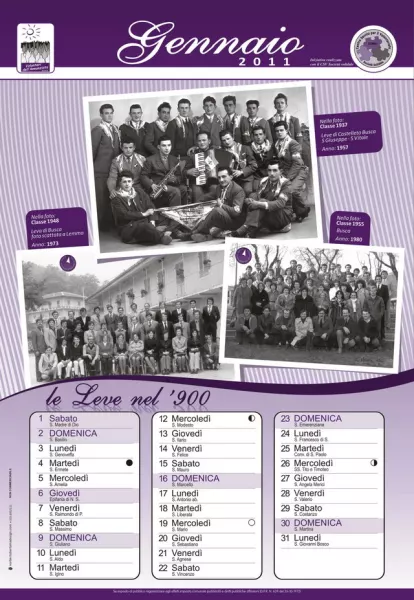 La pagina di gennaio del calendario 2011 dell'associazione Volontari dell'Annunziata dedicato alle Leve del '900