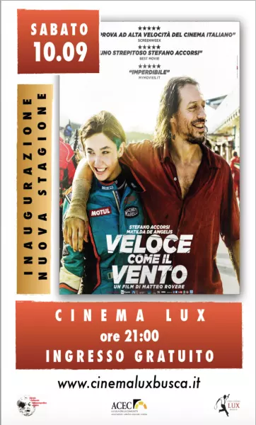 Sabato 10 settembre inaugurazione della nuova stagione con ingresso gratuito alla proiezione del film Veloce come il vento