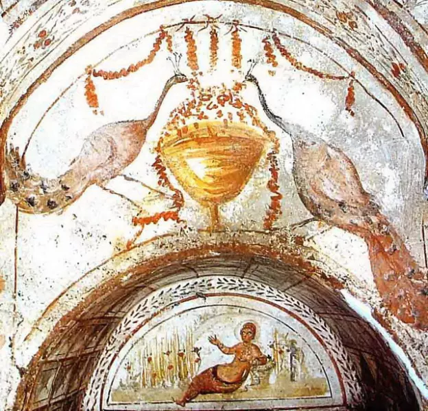 Pavoni dell'immortalità, Roma - catacomba di via Latina 