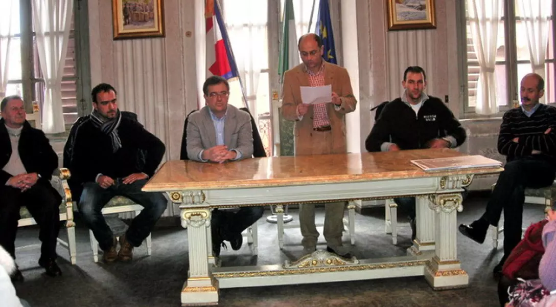 Da sinistra Gianfranco Ferrero, Diego Bressi, Marco Gallo, Luca Gosso, Fabrizio Devalle, Ezio Donadio durante la conferenza stampa di questa mattina 