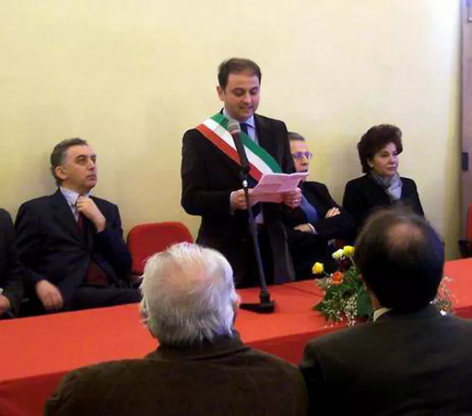 Il presidente Falco alla destra del sindaco Gosso durante l'inauguarazione del Palazzo della Musica di Busca, il 28 gennaio scorso