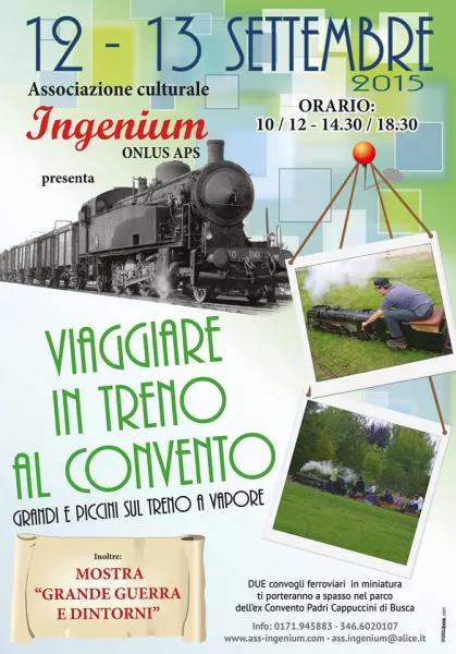 La locandina di invito all'evento Viaggiare in treno al convento