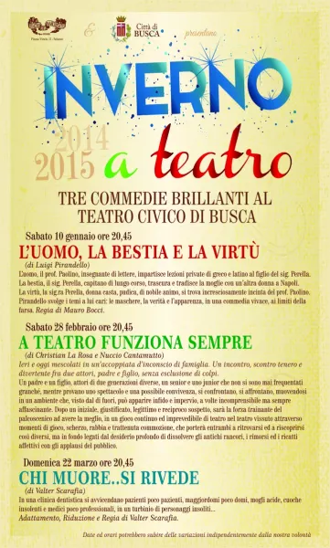 Inverno a teatro: la locandina dei tre spettacoli della Compagnia del Marchestato in programma al Civico