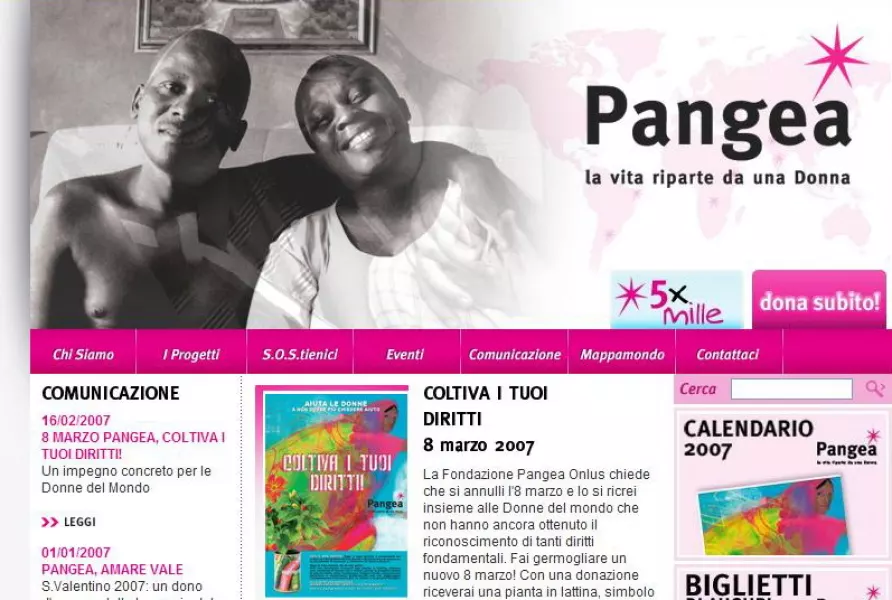 L'home-page del sito Pangea onlus