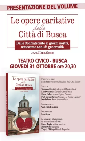 Giovedì la presentazione del libro  'Le opere caritative della città di Busca'