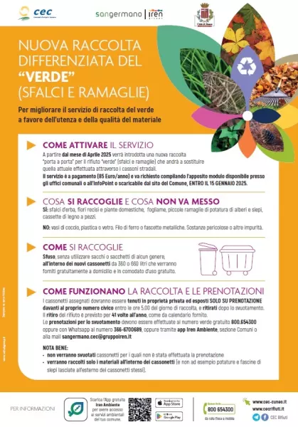 Nel 2025 nuova raccolta differenziata del verde