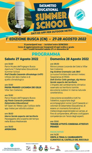 Il 27 e il 28 agosto il primo  Datameteo educational summer school dal titolo