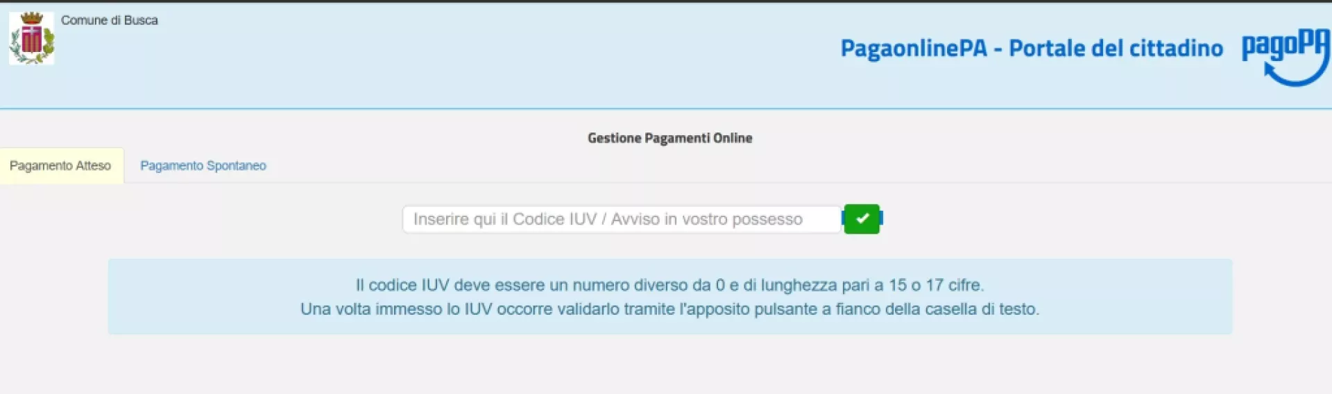 La pagina PagoPa sul sito internet del Comune
