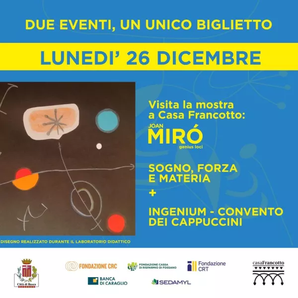 Lunedì 26 dicembre la visita alla mostra di Mirò è abbinata a quella al parco-museo dell’Ingenio