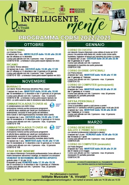 L’Istituto Musicale Vivaldi ha realizzato il nuovo e atteso programma di Intelligentemente 2022/23. Tante proposte per il benessere della mente e del corpo