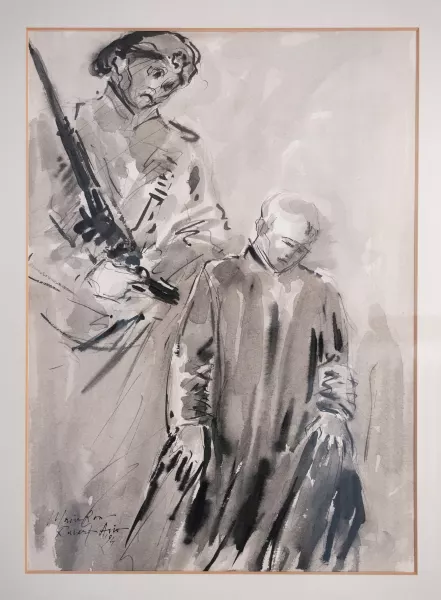 L'acquerello della pittrice Maria Rosa Ravera Aira che ritrae la cattura del Parroco Don Costanzo Demaria