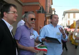 Da sinistra Marco Gallo, Duilio Raspini, Paolo Robasto l'anno scorso alla Prima edizione della Fiera di Maggio di Busca