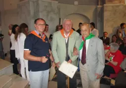 Il presidente Anpi ,Mario Berardo, con i partigiani Giovanni Bocca e Isacco Levi  alla cerimonia di Cuneo del 15 settembre scorso