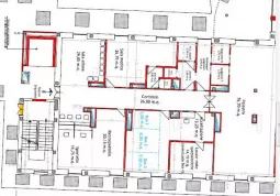 La pianta del piano terra, con la palestra riabilitativa del poliambulatorio ed il salone per la casa di riposo