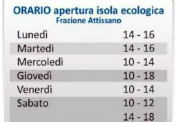 L'orario di apertura dell'isola ecologica in frazione Attissano