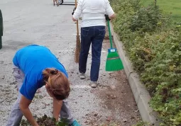 Il volontari dell'associazione Busca&Verde si prendono cura del roseto che circonda il parco