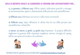 Psicologo di comunità: una serie di incontri rivolti ai caregivers.Ciclo aperto a tutti gratuitamente